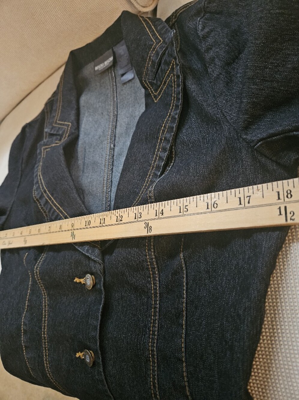 Vintage Bisou Bisou Y2K Dark Wash Denim Tailored Peplum Blazer Jacket 10 - Picture 9 of 11